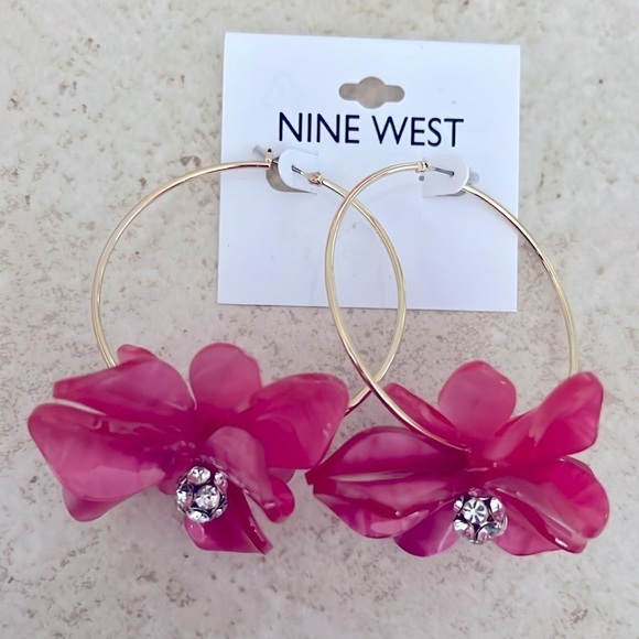 Nine West Lucite Rhinestone Hoop Earrings NWT - Picture 5 of 5